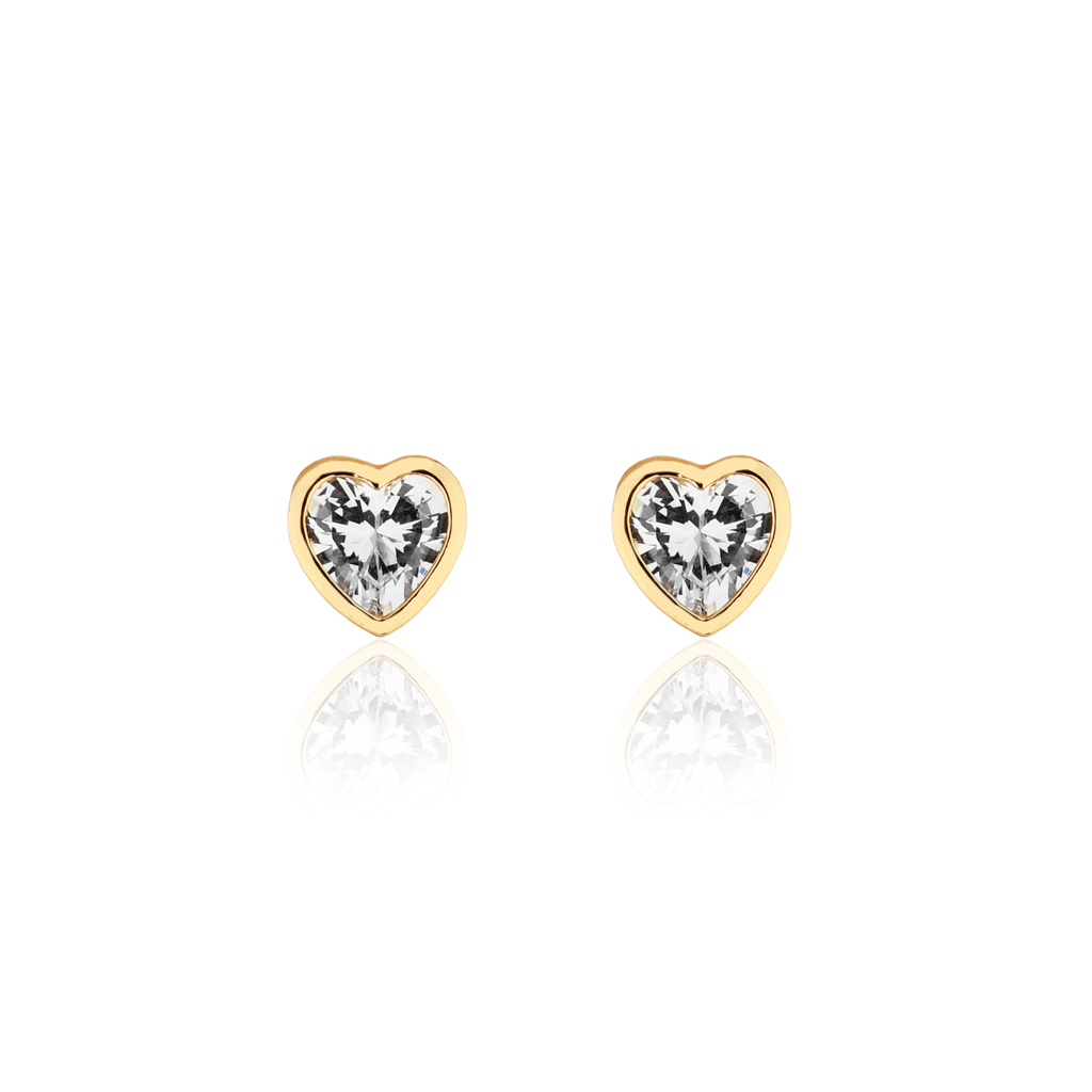 CONJUNTO BRINCO E COLAR ZIRCÔNIA CORAÇÃO BANHO OURO