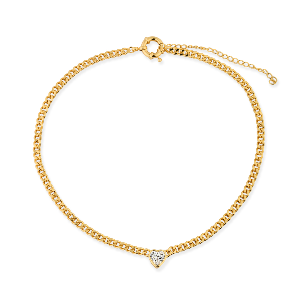 CONJUNTO BRINCO E COLAR ZIRCÔNIA CORAÇÃO BANHO OURO