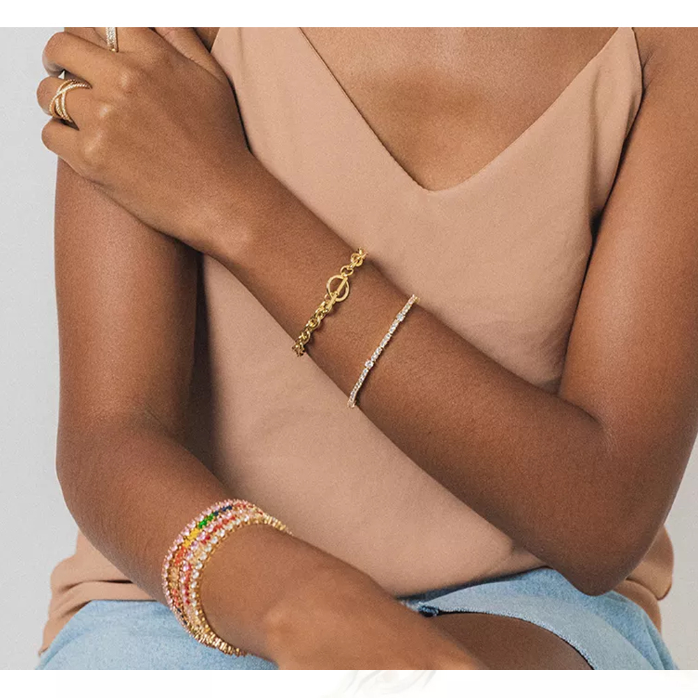 PULSEIRA ELOS BANHO RÓDIO BRANCO E OURO 18K