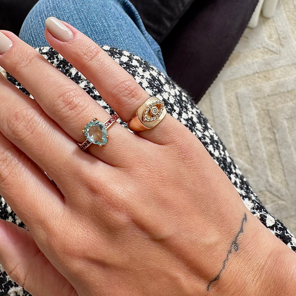 ANEL GOTA ACQUA MARINE BANHO OURO 18K