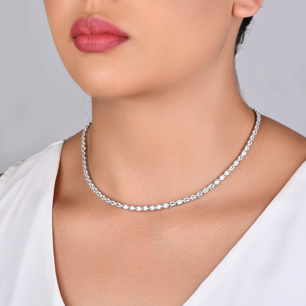 CONJUNTO BRINCO E COLAR ZIRCÔNIA CRISTAL RÓDIO BRANCO