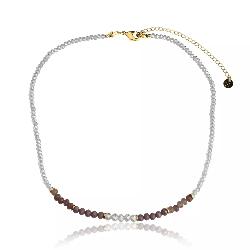COLAR CRISTAIS DEGRADÊ BANHO OURO 18K