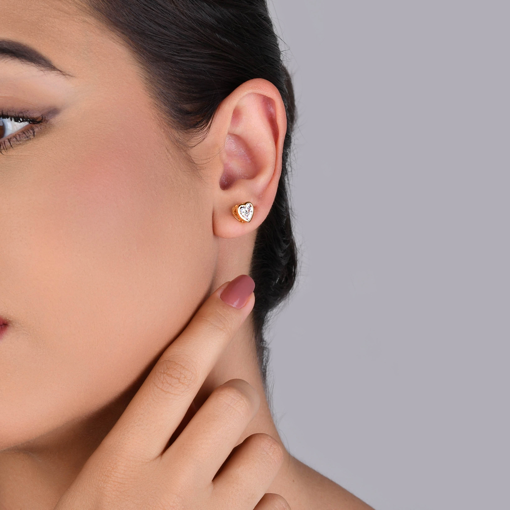 CONJUNTO BRINCO E COLAR ZIRCÔNIA CORAÇÃO BANHO OURO