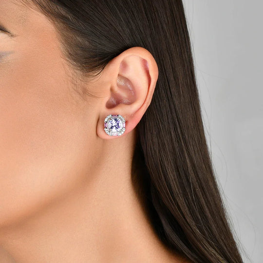 Brinco Zircônia Lavanda e Rosa Banho Ródio Branco em destaque