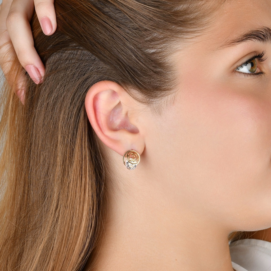 BRINCO ZIRCÔNIA REDONDO VAZADO BANHO OURO