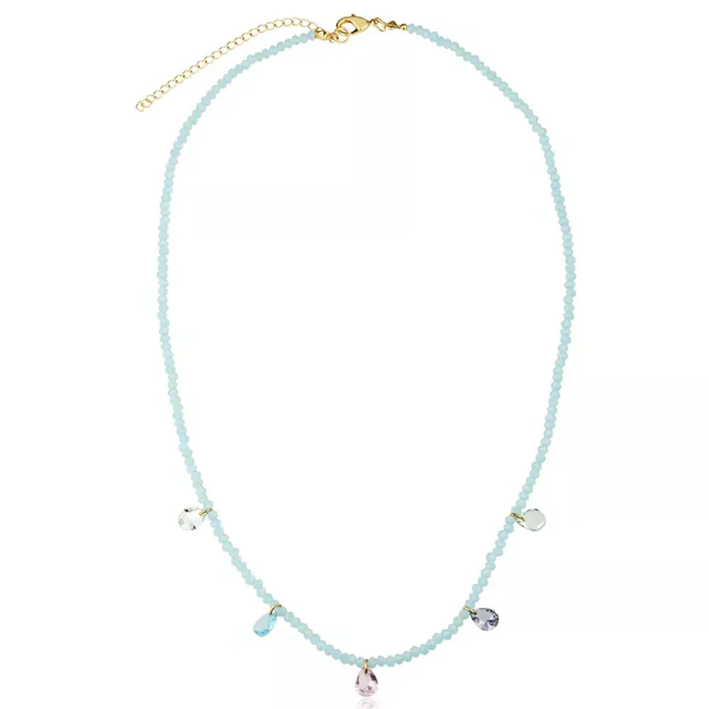 Colar Cristais Azul com Gotas Banho Ouro 18k em destaque