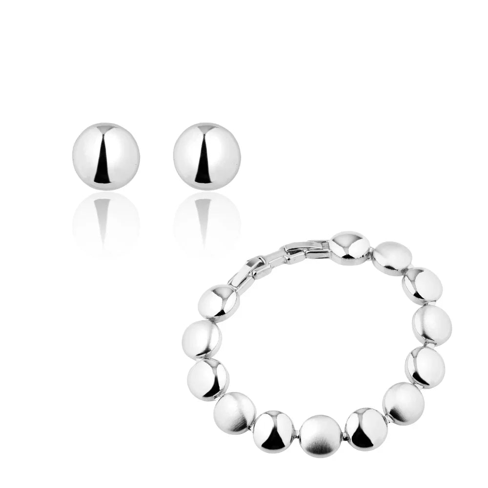 Conjunto Brinco e Pulseira Lisa Banho Ródio Branco, foto 6