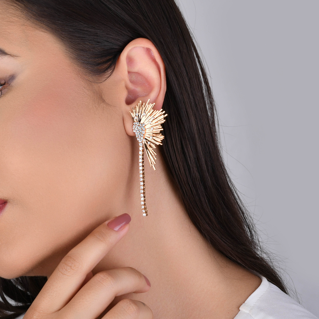 CONJUNTO BRINCO E ANEL ZIRCÔNIAS BANHO OURO