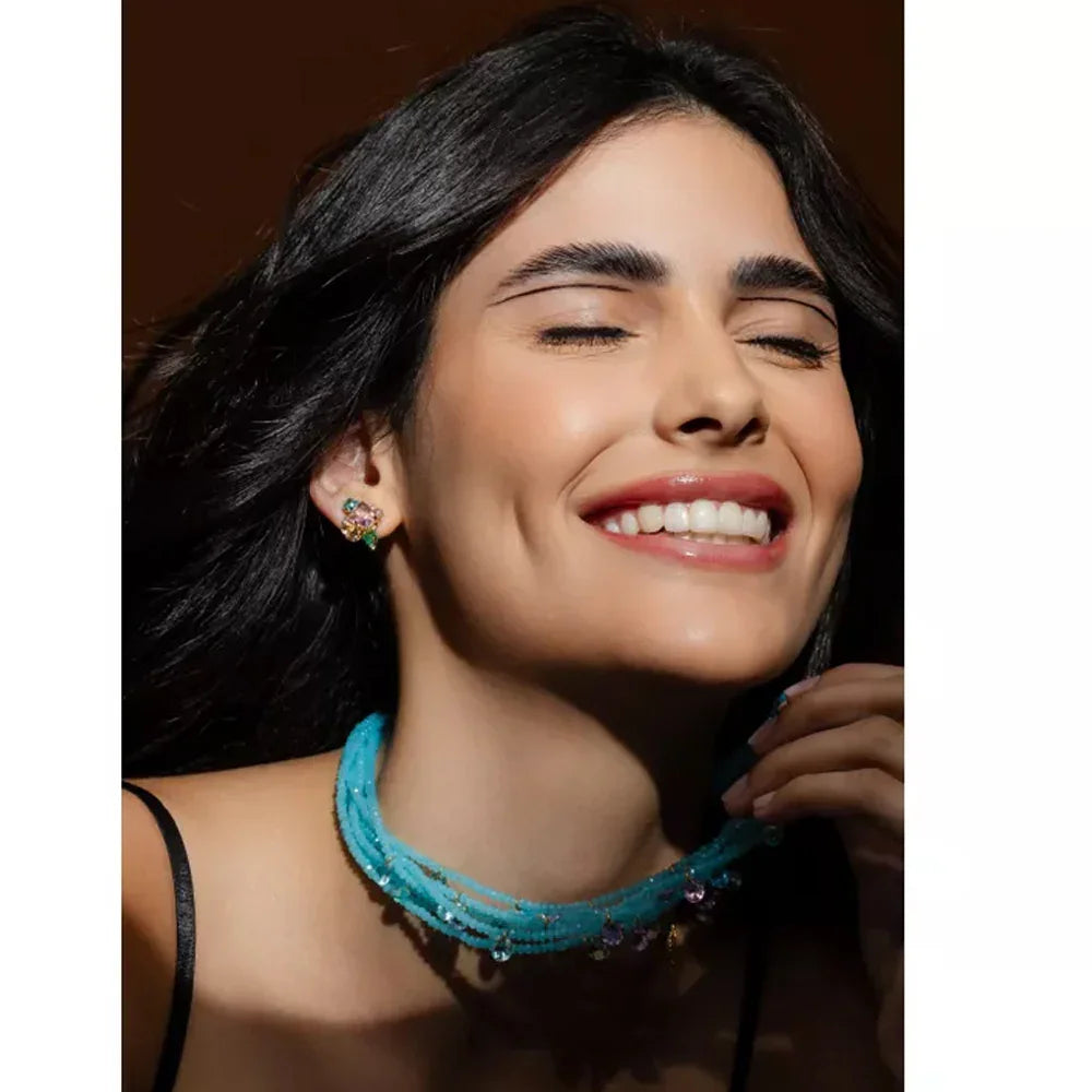 Colar Cristais Azul com Gotas Banho Ouro 18k, foto 3