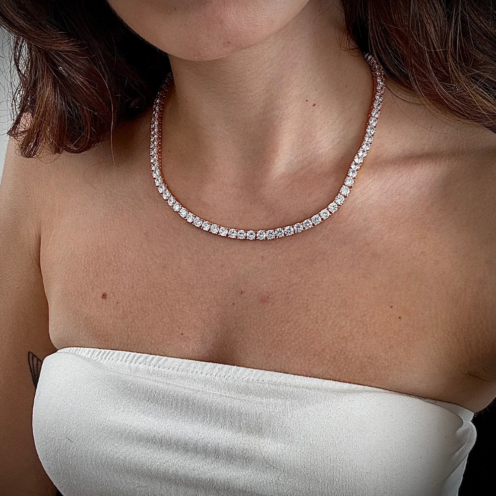 COLAR RIVIERA 4 PONTAS BANHO RÓDIO BRANCO OU OURO 18K