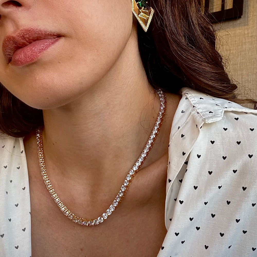 COLAR RIVIERA 4 PONTAS BANHO RÓDIO BRANCO OU OURO 18K