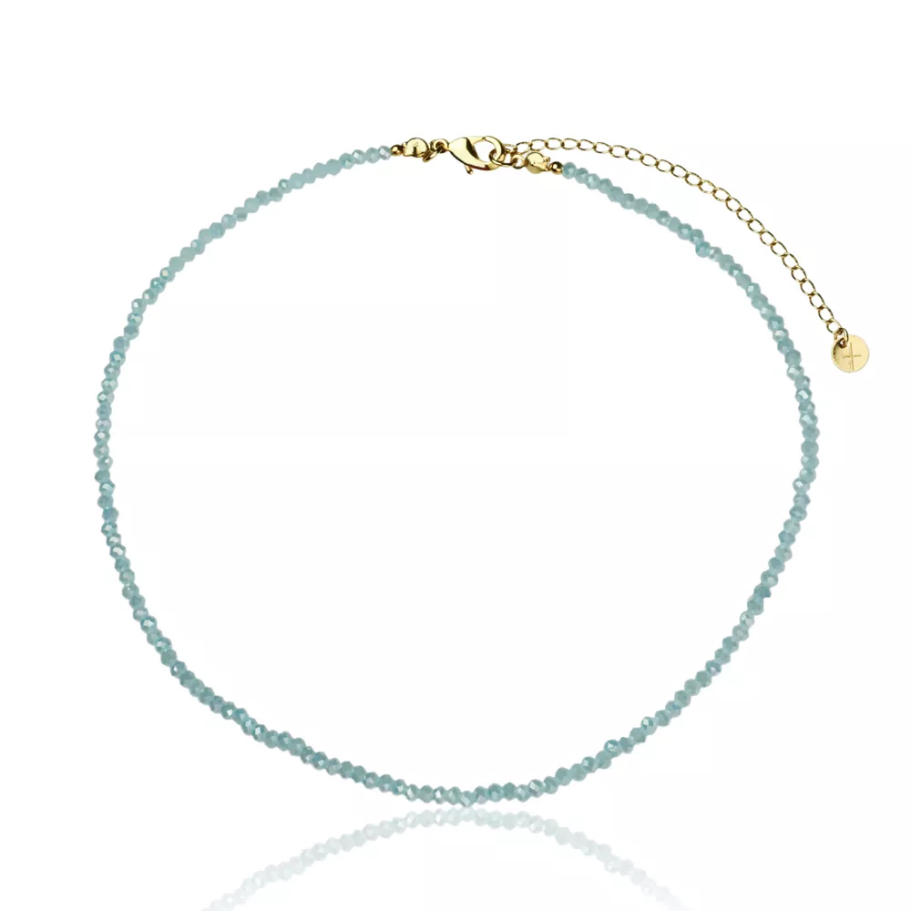 COLAR CRISTAIS AZUL BANHO OURO 18K