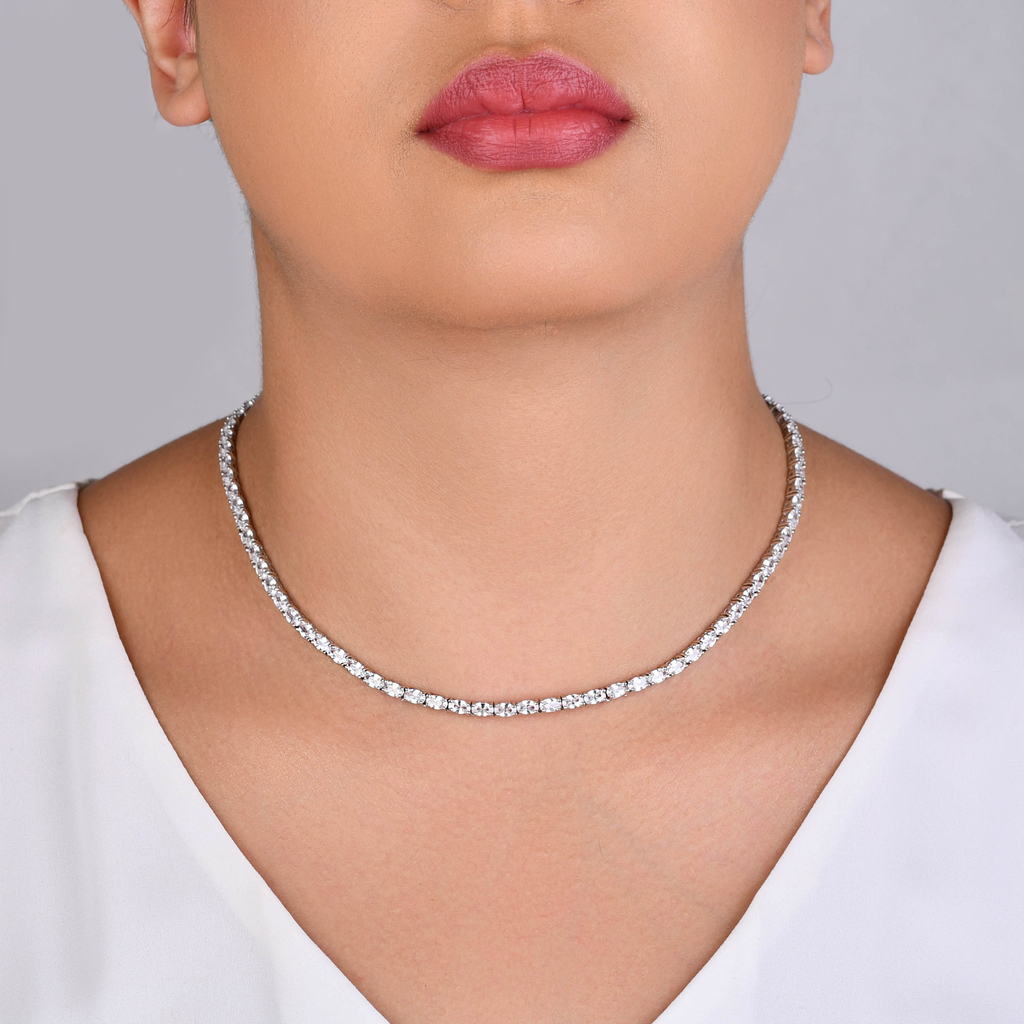 CONJUNTO BRINCO E COLAR ZIRCÔNIA CRISTAL RÓDIO BRANCO