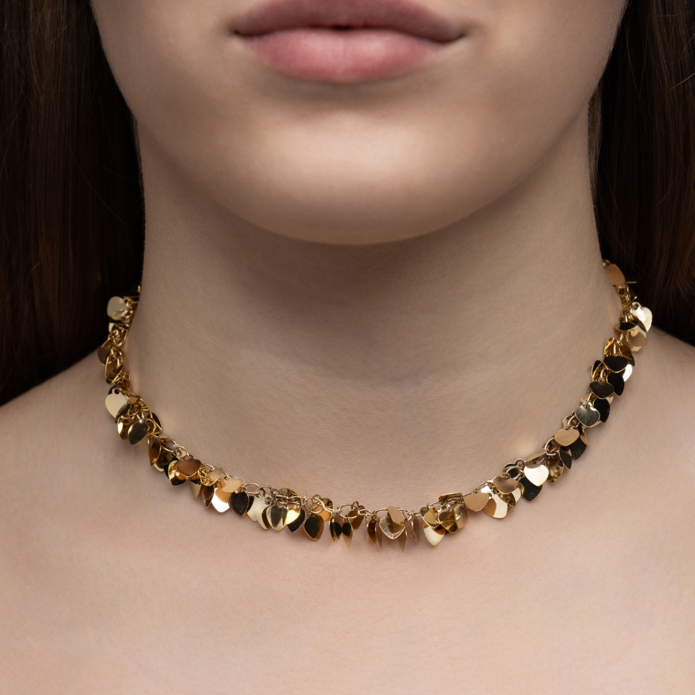 COLAR PINGENTES CORAÇÃO BANHO OURO