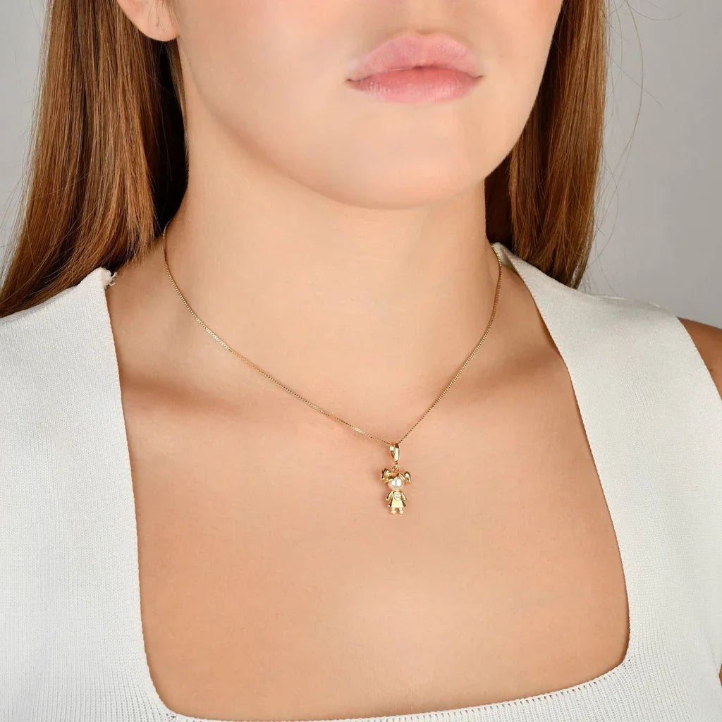 Colar Boneca de Tranças Pérola e Coração Banho Ouro 18k, foto 3