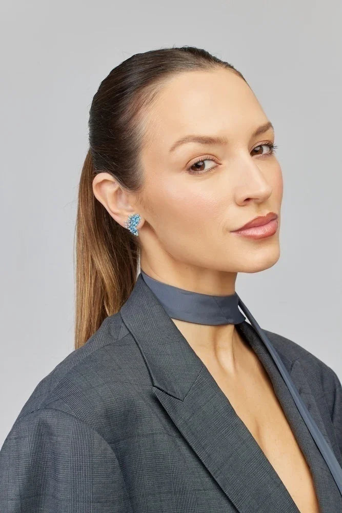 Brinco azul com cristais, joia elegante para mulheres, acessório sofisticado e moderno