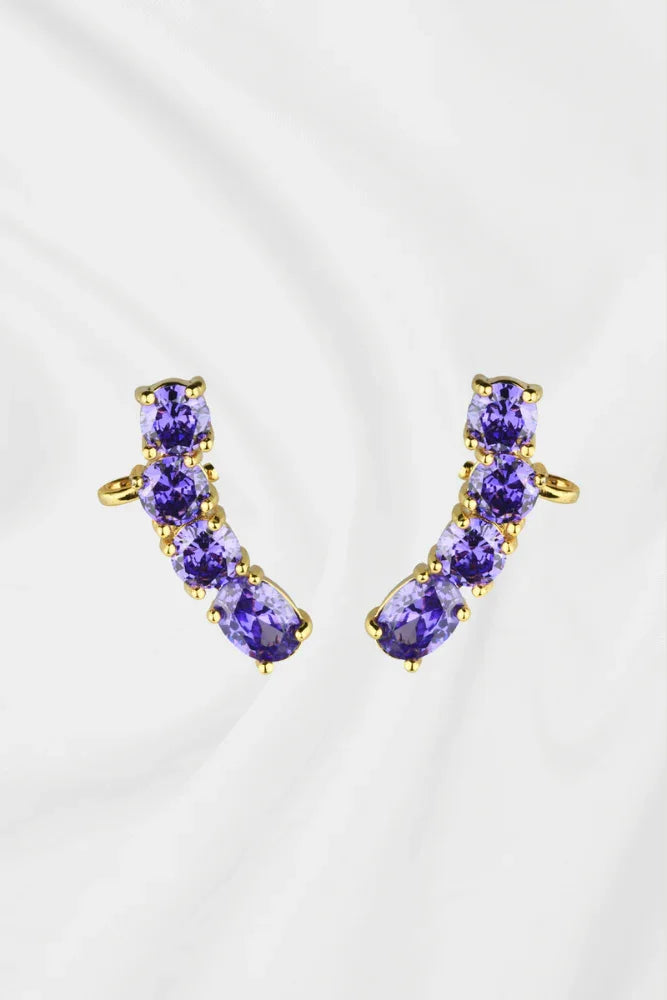 Brinco Furos Zircônias Violeta Banho Ouro 18k em destaque
