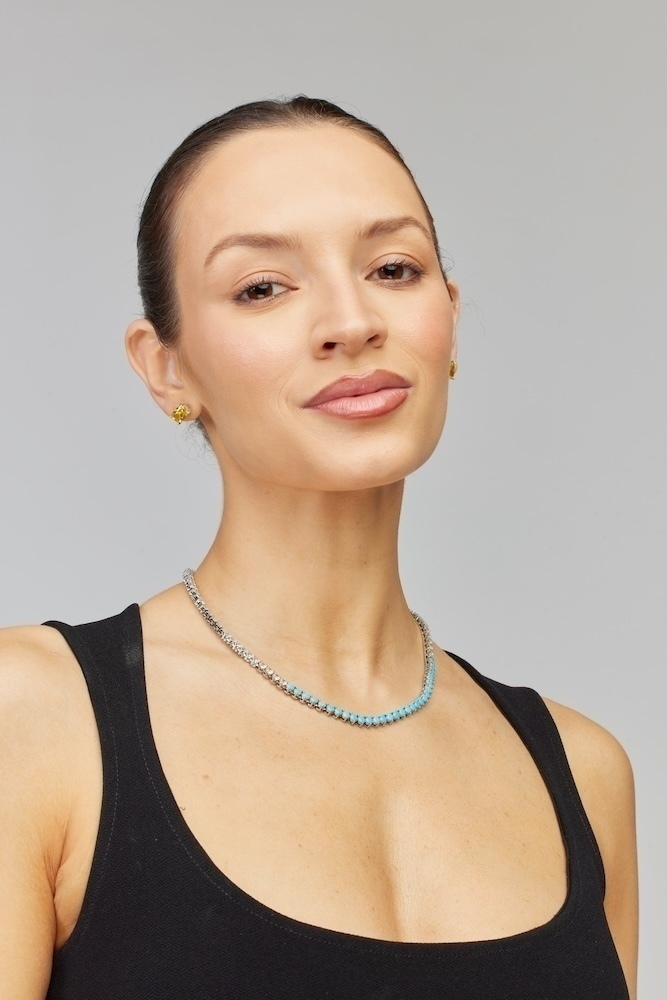 COLAR RIVIERA AZUL E CRISTAL 3 PONTAS RÓDIO BRANCO