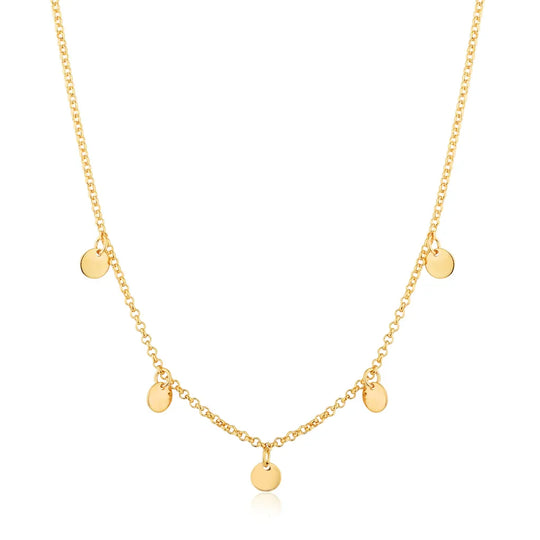 Detalhe das medalhas polidas da Choker Medalhas banho ouro 18k com extensor de 5 cm