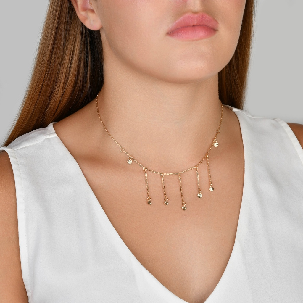 COLAR GARGANTILHA COM CORAÇÕES DIAMANTADO BANHO OURO