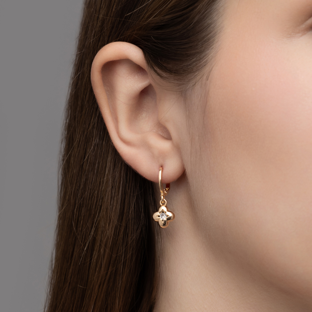 TRIO BRINCO TREVO BANHO OURO