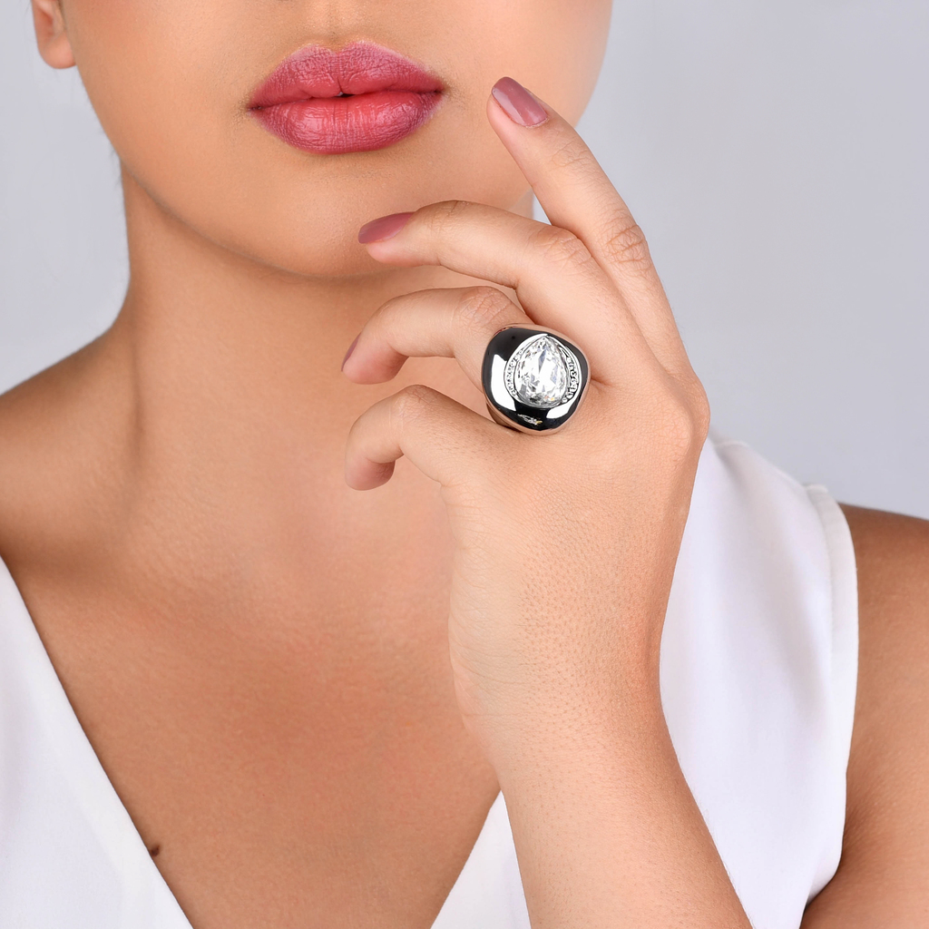 CONJUNTO BRINCO E ANEL ROBUSTO ZIRCÔNIA RÓDIO BRANCO