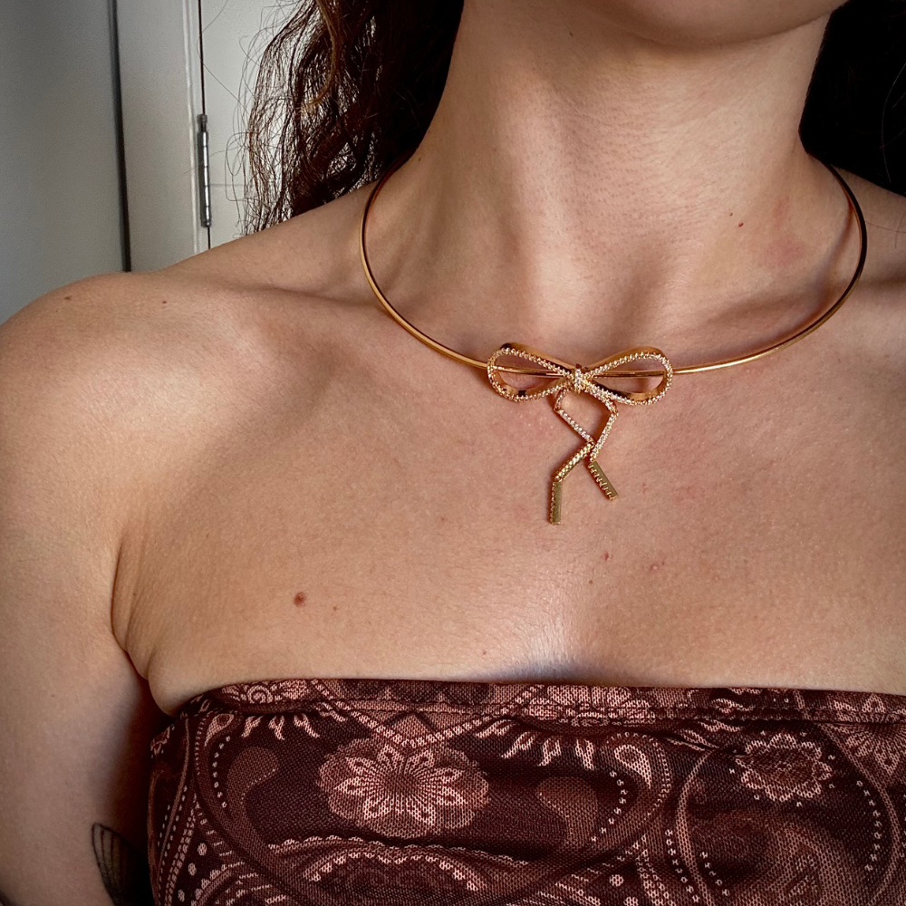 CHOKER LAÇO BANHO RÓDIO E OURO 18K